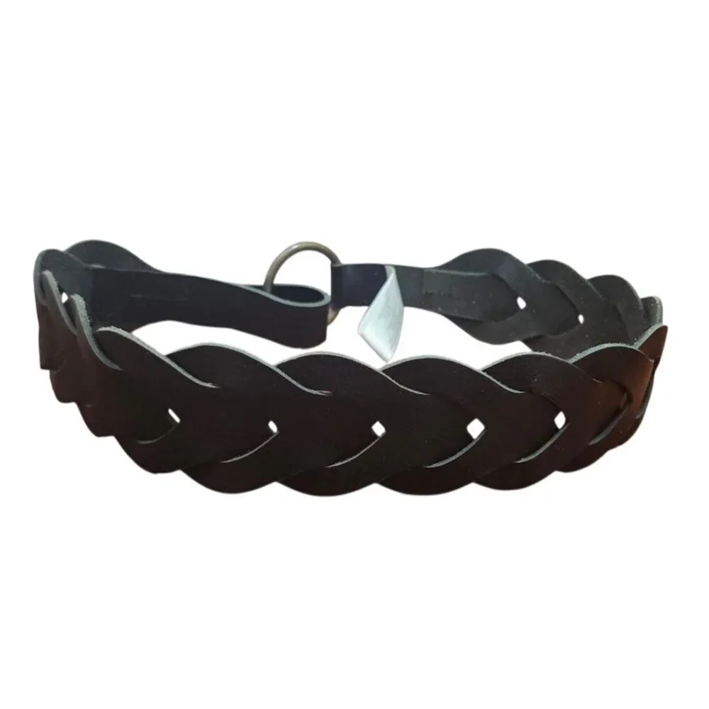 Esprit Women’s Black Buffalo Leather Braided Belt Size M Vintage Style Ring Buck
